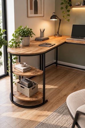 SuloraHome Tipi Köşe Çalışma Masası 2 Raflı Atlantik Çam