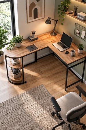 SuloraHome Tipi Köşe Çalışma Masası 2 Raflı Atlantik Çam