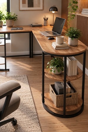 SuloraHome Tipi Köşe Çalışma Masası 2 Raflı Atlantik Çam