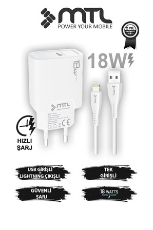 18W QC 3.0 Destekli Hızlı USB Adaptör + Lightning iPhone Usb Kablo Hızlı Şarj Seti MT1313