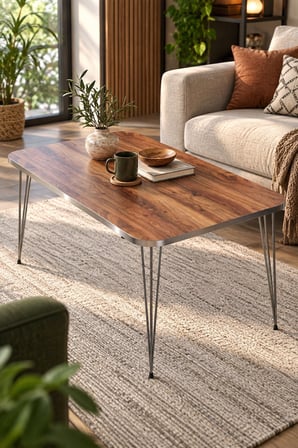 SuloraHome Gümüş Ceviz Desenli Orta Sehpa - Metal Ayaklı
