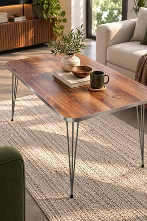 SuloraHome Gümüş Ceviz Desenli Orta Sehpa - Metal Ayaklı