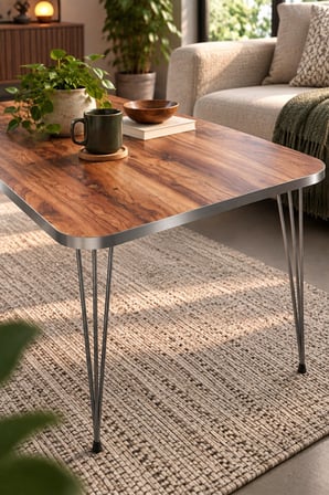 SuloraHome Gümüş Ceviz Desenli Orta Sehpa - Metal Ayaklı