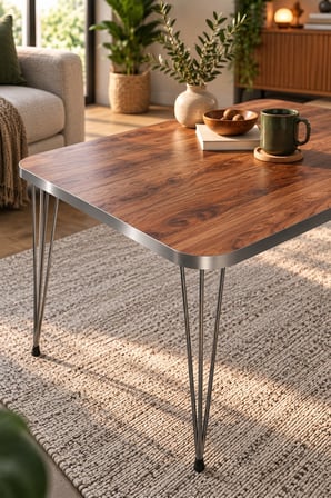 SuloraHome Gümüş Ceviz Desenli Orta Sehpa - Metal Ayaklı