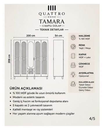 TAMARA 5 KAPAKLI DOLAP