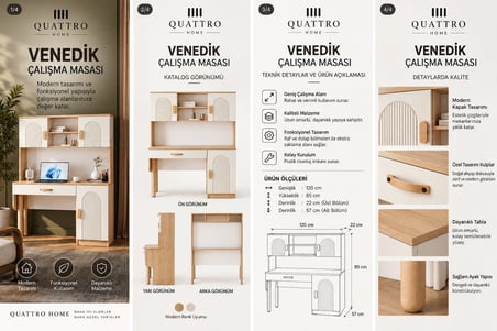 VENEDİK KİTAPLIKLI ÇALIŞMA MASASI