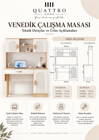 VENEDİK KİTAPLIKLI ÇALIŞMA MASASI
