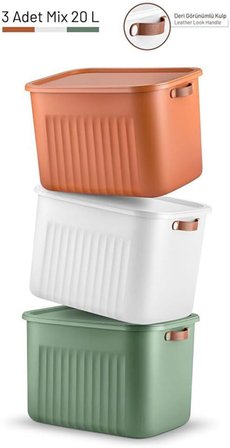 1 ADET 20 Lt Dev Boy Çok Amaçlı Kapaklı Kutu - Deri Kulp Detaylı Dolap İçi Düzenleyici Organizer (40x30x25 cm) (YEŞİL)