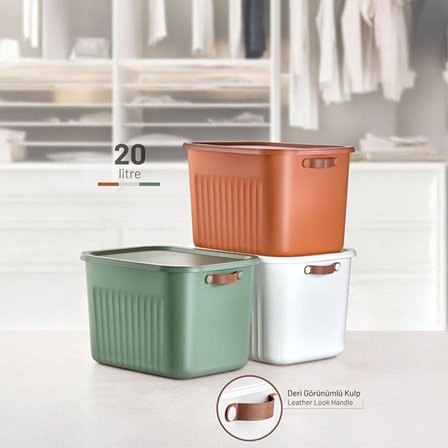 1 ADET 20 Lt Dev Boy Çok Amaçlı Kapaklı Kutu - Deri Kulp Detaylı Dolap İçi Düzenleyici Organizer (40x30x25 cm) (YEŞİL)