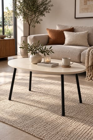 SuloraHome Metal Ayaklı Oval Orta Sehpa Krem