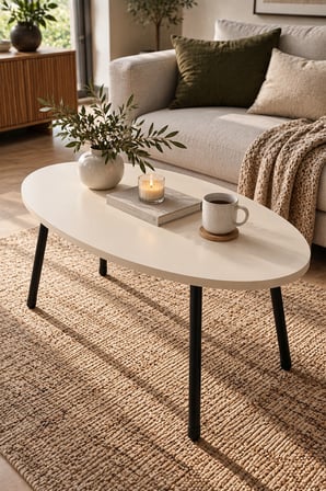 SuloraHome Metal Ayaklı Oval Orta Sehpa Krem