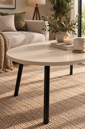 SuloraHome Metal Ayaklı Oval Orta Sehpa Krem