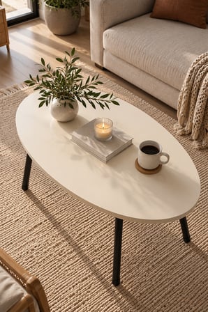 SuloraHome Metal Ayaklı Oval Orta Sehpa Krem