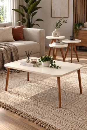 SuloraHome Torna Ayaklı 4'lü Krem Sehpa Seti