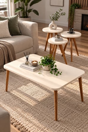 SuloraHome Torna Ayaklı 4'lü Krem Sehpa Seti
