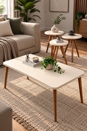 SuloraHome Torna Ayaklı 4'lü Krem Sehpa Seti