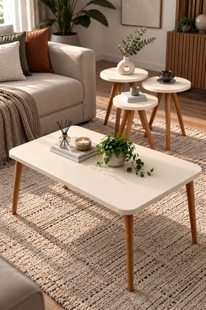 SuloraHome Torna Ayaklı 4'lü Krem Sehpa Seti