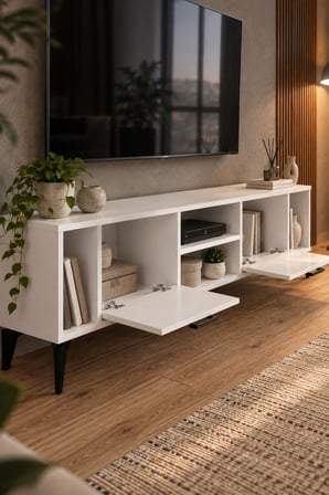SuloraHome Suntalam TV Unit with Doors and Shelves 160x35 cm