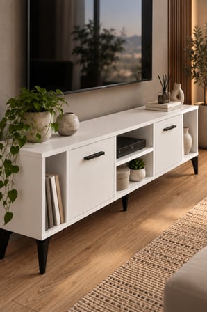 SuloraHome Suntalam TV Unit with Doors and Shelves 160x35 cm