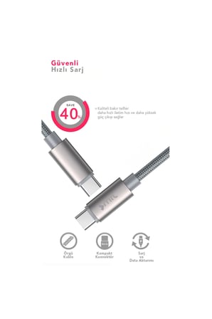 60W PD Type-C to Type-C Örgülü Hızlı Şarj ve Data Kablosu 1 Metre MT2119