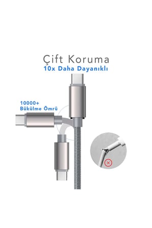 60W PD Type-C to Type-C Örgülü Hızlı Şarj ve Data Kablosu 1 Metre MT2119
