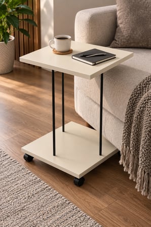 SuloraHome Tekerlekli Laptop ve Servis Sehpası - Krem