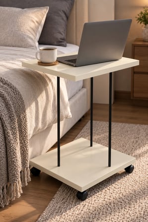 SuloraHome Tekerlekli Laptop ve Servis Sehpası - Krem