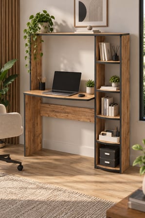 SuloraHome Kitaplıklı Çalışma Masası Kahverengi