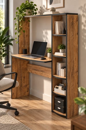 SuloraHome Kitaplıklı Çalışma Masası Kahverengi