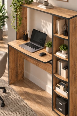 SuloraHome Kitaplıklı Çalışma Masası Kahverengi
