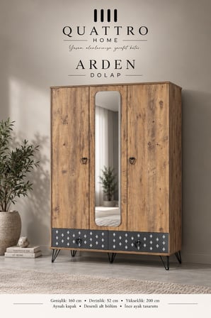 Arden Aynalı 3 Kapaklı Dolap