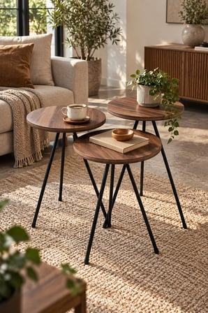 SuloraHome Metal Zigon Sehpa Takımı Çam Kahverengi