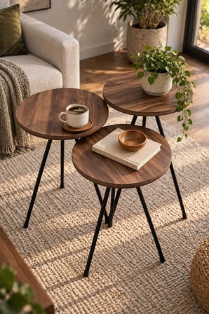SuloraHome Metal Zigon Sehpa Takımı Çam Kahverengi