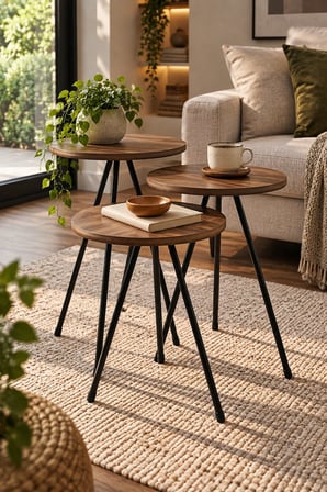 SuloraHome Metal Zigon Sehpa Takımı Çam Kahverengi