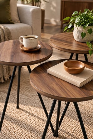 SuloraHome Metal Zigon Sehpa Takımı Çam Kahverengi