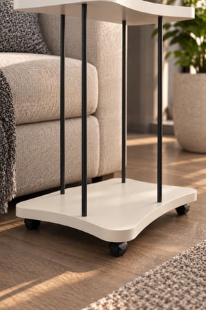 SuloraHome Tekerlekli Yan Sehpa Krem Renk Metal Ayaklı Servis Sehpası