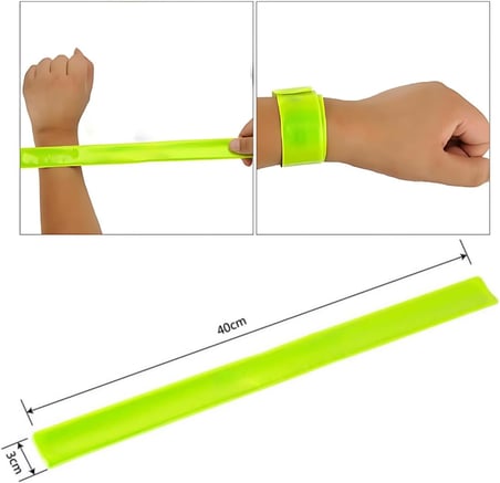 Reflektif Kol Bandı Yansıtıcı Bileklik 2 Adet Yeşil-Sarı, 3cm x 40cm, Kendiliğinden Sarıcı