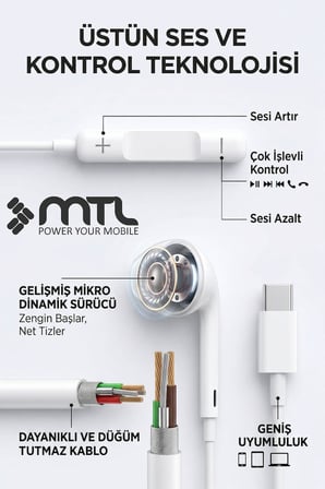 Huawei Nova 8 Se 4g Uyumlu Tak Çalıştır Stero Type-C Kulaklık MT293A