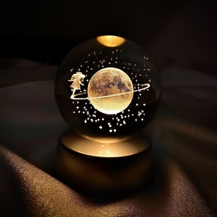 Kristal Cam Küre Renk Değiştiren LED Işıklı Gece Lambası Dekoratif Hediyelik Satürn Kızı