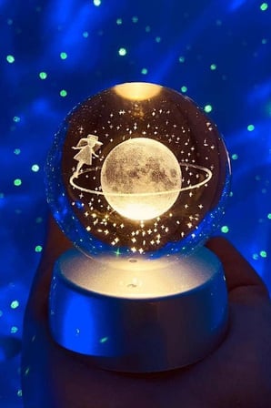 Kristal Cam Küre Renk Değiştiren LED Işıklı Gece Lambası Dekoratif Hediyelik Satürn Kızı