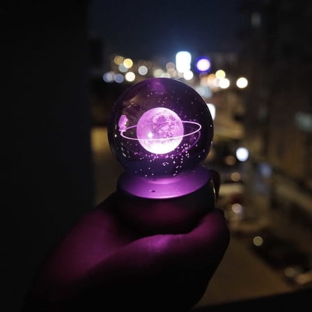 Kristal Cam Küre Renk Değiştiren LED Işıklı Gece Lambası Dekoratif Hediyelik Satürn Kızı
