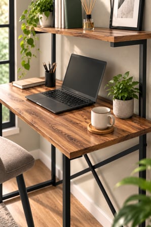SuloraHome Ceviz Desenli Raflı Çalışma Masası