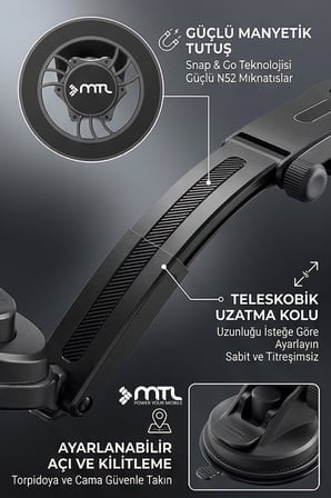 Güçlü Manyetik MagSafe Uyumlu Araç İçi Telefon Tutucu Dayanıklı ve Yapışkan Vantus 360° Döner Başlık