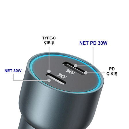 Araç Şarj Cihazı 60 W Çift Çıkışlı (Lightning Port ve Type-C Port Çıkışlı) MT1836