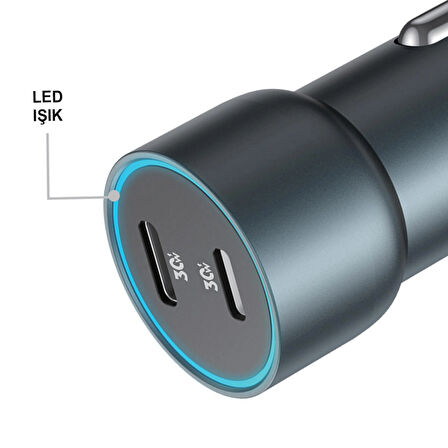 Araç Şarj Cihazı 60 W Çift Çıkışlı (Lightning Port ve Type-C Port Çıkışlı) MT1836