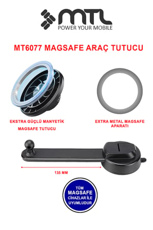 MagSafe Uyumlu Güçlü Dayanıklı Manyetik Araç İçi Telefon Tutucu Ayarlanabilir Kol Yapışkan Vantuslu