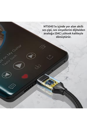 Type-C to 3.5mm AUX Adaptör - DAC Çipli, Dayanıklı Örgü Kablo Ses Dönüştürücü