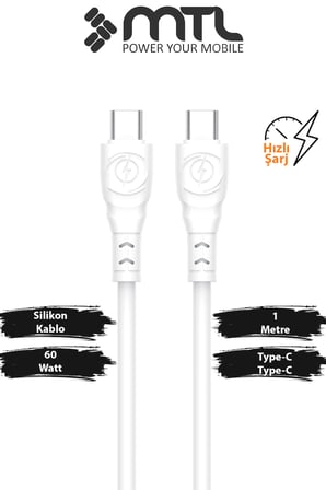60W Type-C to Type-C Hızlı Extra Yumuşak Dayanıklı Şarj ve Data Kablosu MT2480