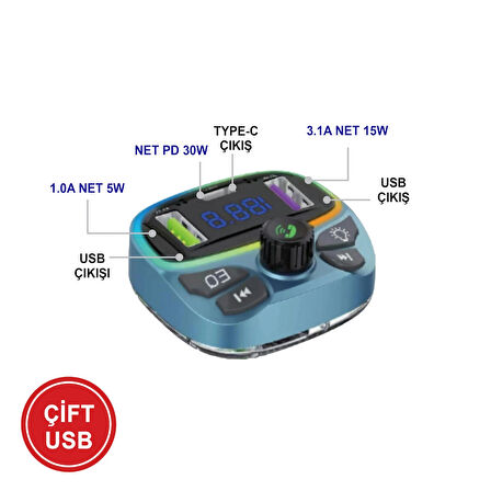 Araç İçin Bluetooth FM Modülatör Transmitter Çakmaklık - MT9877