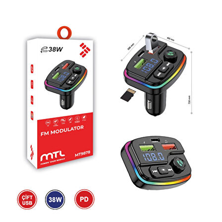 Araç İçin Bluetooth FM Modülatör Transmitter Çakmaklık - MT9878